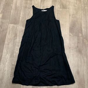 Vineyard Vines 100% Linen Pintuck Sleeveless Swing Black Lined‎ Minimalist Dress